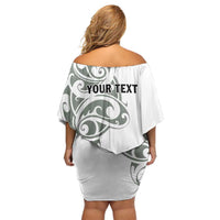 All White Maori Tribal Tattoo Personalised Family Matching Off Shoulder Short Dress and Hawaiian Shirt Moss Green Polynesian Style LT9 - Polynesian Pride