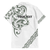 All White Maori Tribal Tattoo Personalised Family Matching Puletasi and Hawaiian Shirt Moss Green Polynesian Style LT9 - Polynesian Pride