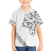 All White Maori Tribal Tattoo Personalised Family Matching Short Sleeve Bodycon Dress and Hawaiian Shirt Moss Green Polynesian Style LT9 Son's Shirt Green - Polynesian Pride