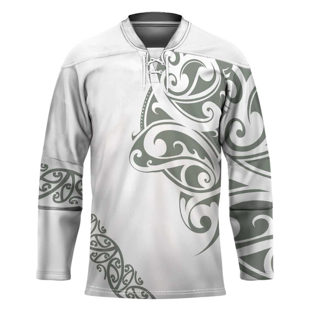 All White Maori Tribal Tattoo Personalised Hockey Jersey Moss Green Polynesian Style - Polynesian Pride