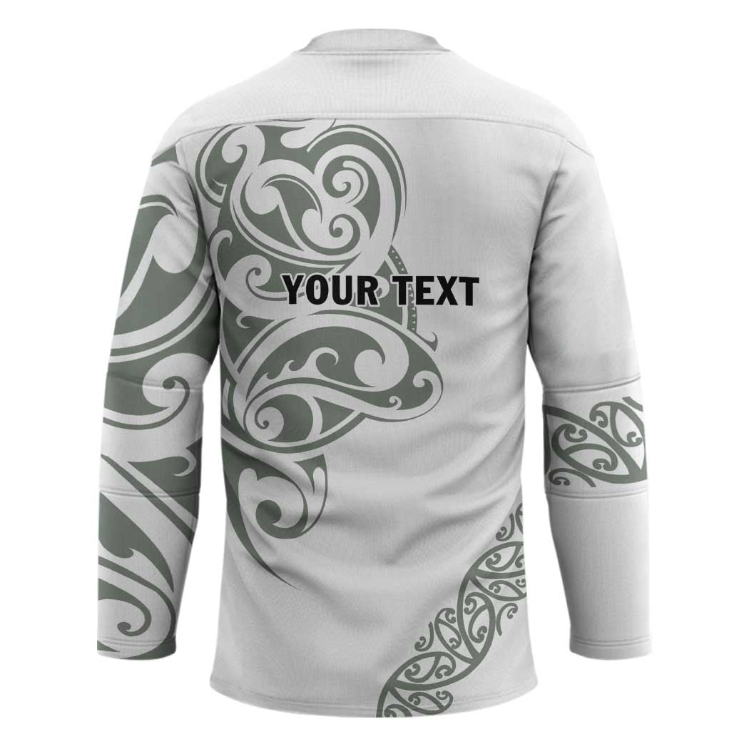 All White Maori Tribal Tattoo Personalised Hockey Jersey Moss Green Polynesian Style - Polynesian Pride