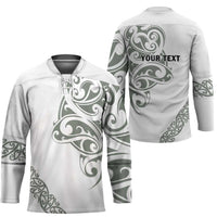 All White Maori Tribal Tattoo Personalised Hockey Jersey Moss Green Polynesian Style - Polynesian Pride