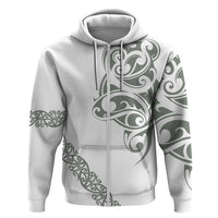 All White Maori Tribal Tattoo Personalised Hoodie Moss Green Polynesian Style - Polynesian Pride