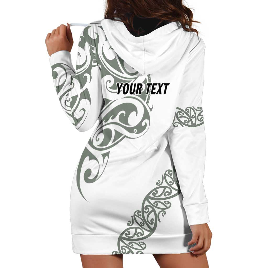 All White Maori Tribal Tattoo Personalised Hoodie Dress Moss Green Polynesian Style LT9 - Polynesian Pride