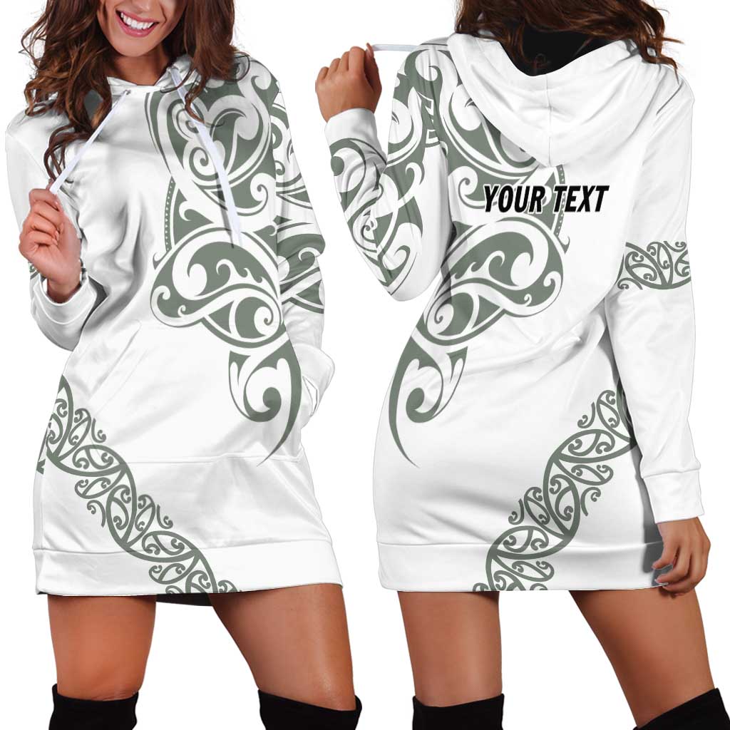 All White Maori Tribal Tattoo Personalised Hoodie Dress Moss Green Polynesian Style LT9 - Polynesian Pride