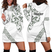 All White Maori Tribal Tattoo Personalised Hoodie Dress Moss Green Polynesian Style LT9 - Polynesian Pride