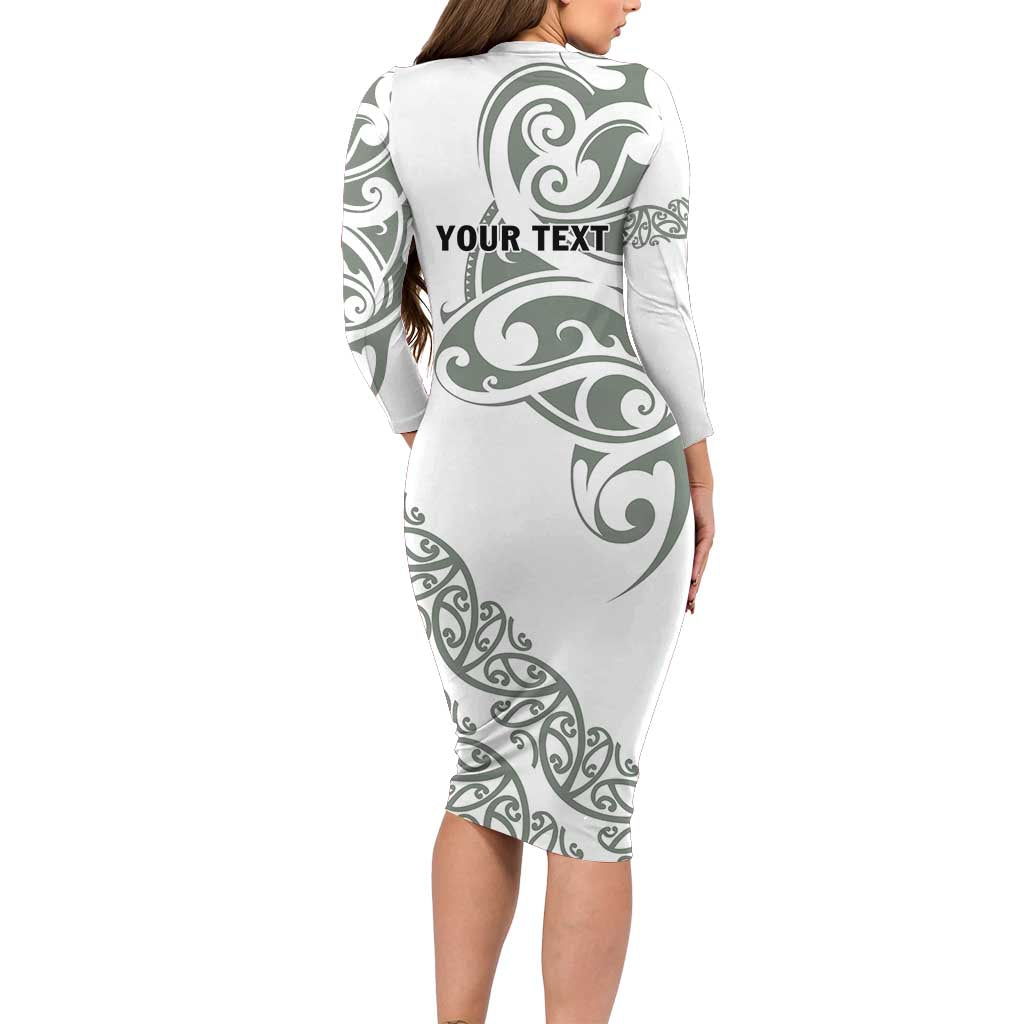 All White Maori Tribal Tattoo Personalised Long Sleeve Bodycon Dress Moss Green Polynesian Style LT9 - Polynesian Pride