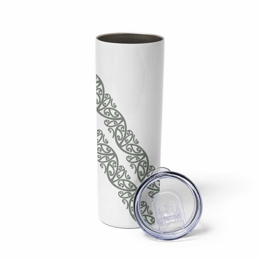 All White Maori Tribal Tattoo Personalised Skinny Tumbler Moss Green Polynesian Style LT9 - Polynesian Pride