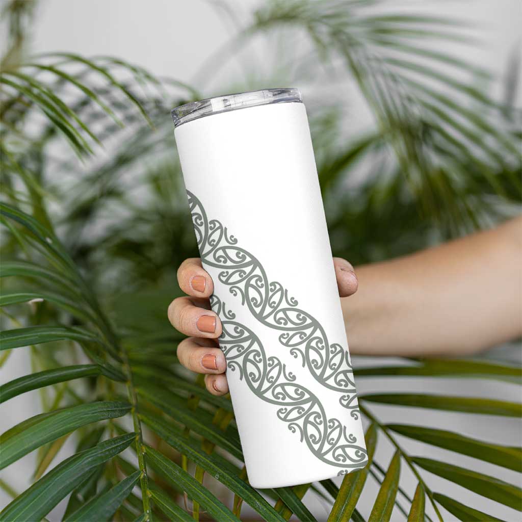All White Maori Tribal Tattoo Personalised Skinny Tumbler Moss Green Polynesian Style LT9 - Polynesian Pride