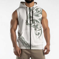 All White Maori Tribal Tattoo Personalised Sleeveless Zip Hoodie Moss Green Polynesian Style LT9
