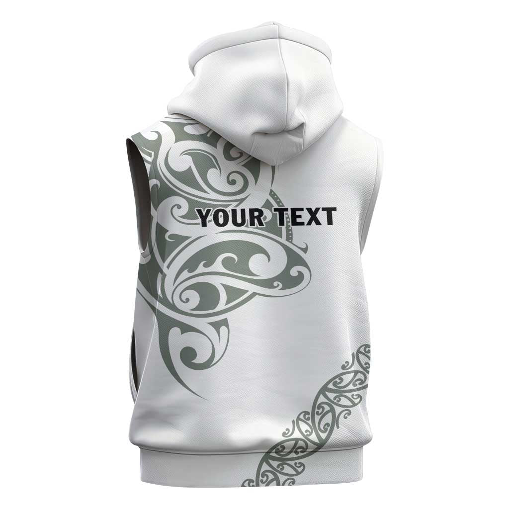 All White Maori Tribal Tattoo Personalised Sleeveless Zip Hoodie Moss Green Polynesian Style LT9