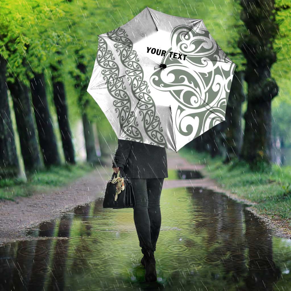All White Maori Tribal Tattoo Personalised Umbrella Moss Green Polynesian Style - Polynesian Pride