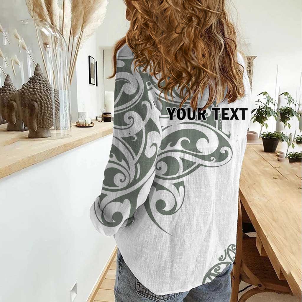 All White Maori Tribal Tattoo Personalised Women Casual Shirt Moss Green Polynesian Style LT9 - Polynesian Pride