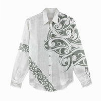 All White Maori Tribal Tattoo Personalised Women Casual Shirt Moss Green Polynesian Style LT9 - Polynesian Pride