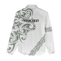 All White Maori Tribal Tattoo Personalised Women Casual Shirt Moss Green Polynesian Style LT9 - Polynesian Pride