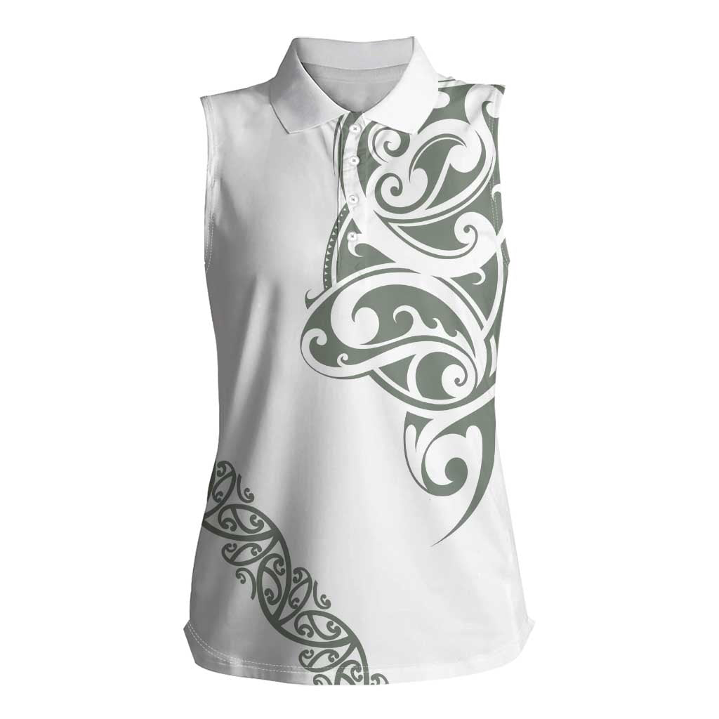 All White Maori Tribal Tattoo Personalised Women Sleeveless Polo Shirt Moss Green Polynesian Style LT9 Female Green - Polynesian Pride