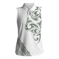 All White Maori Tribal Tattoo Personalised Women Sleeveless Polo Shirt Moss Green Polynesian Style LT9 Female Green - Polynesian Pride