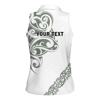 All White Maori Tribal Tattoo Personalised Women Sleeveless Polo Shirt Moss Green Polynesian Style LT9 - Polynesian Pride