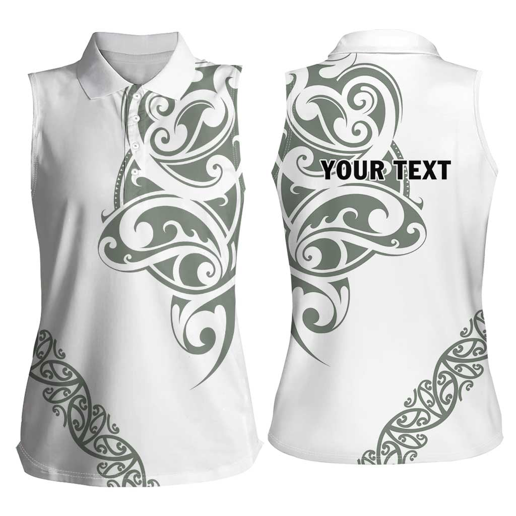 All White Maori Tribal Tattoo Personalised Women Sleeveless Polo Shirt Moss Green Polynesian Style LT9 - Polynesian Pride