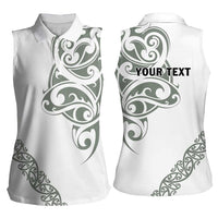 All White Maori Tribal Tattoo Personalised Women Sleeveless Polo Shirt Moss Green Polynesian Style LT9 - Polynesian Pride