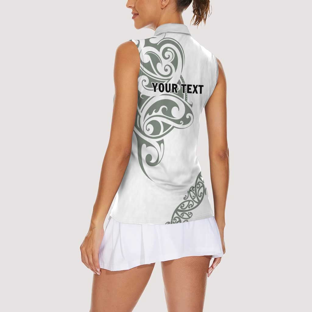 All White Maori Tribal Tattoo Personalised Women Sleeveless Polo Shirt Moss Green Polynesian Style LT9 - Polynesian Pride