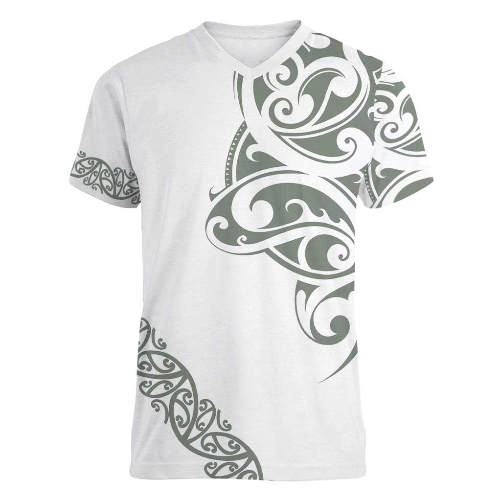 All White Maori Tribal Tattoo Personalised Women V-Neck T-Shirt Moss Green Polynesian Style LT9 Female Green - Polynesian Pride
