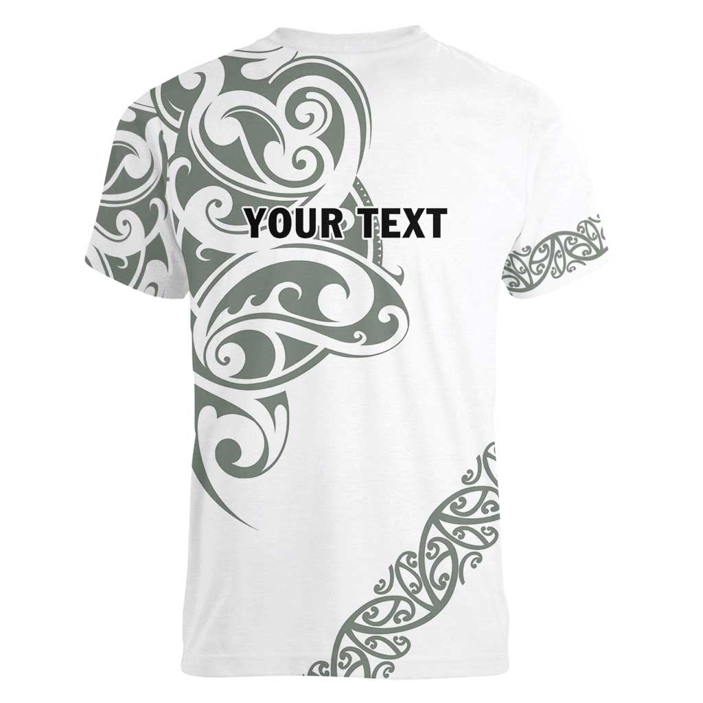 All White Maori Tribal Tattoo Personalised Women V-Neck T-Shirt Moss Green Polynesian Style LT9 - Polynesian Pride