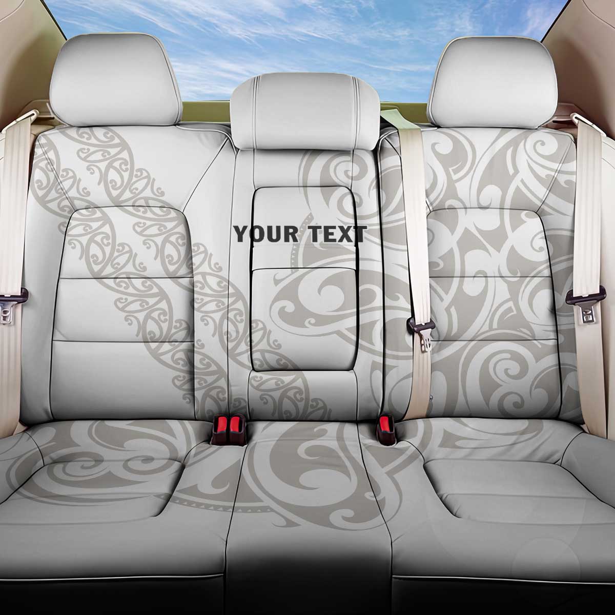 All White Maori Tribal Tattoo Personalised Back Car Seat Cover Stone Gray Polynesian Style - Polynesian Pride