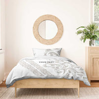 All White Maori Tribal Tattoo Personalised Bedding Set Stone Gray Polynesian Style - Polynesian Pride