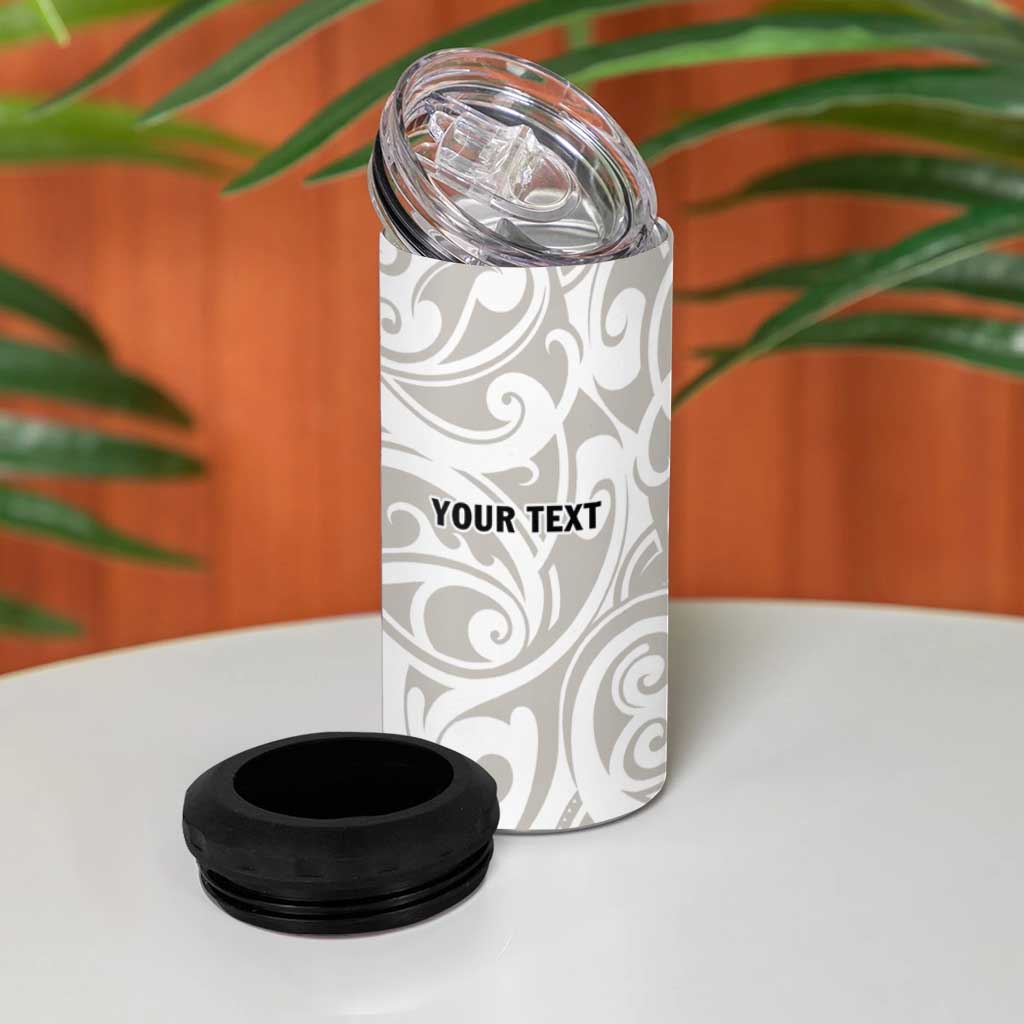 All White Maori Tribal Tattoo Personalised 4 in 1 Can Cooler Tumbler Stone Gray Polynesian Style LT9 - Polynesian Pride