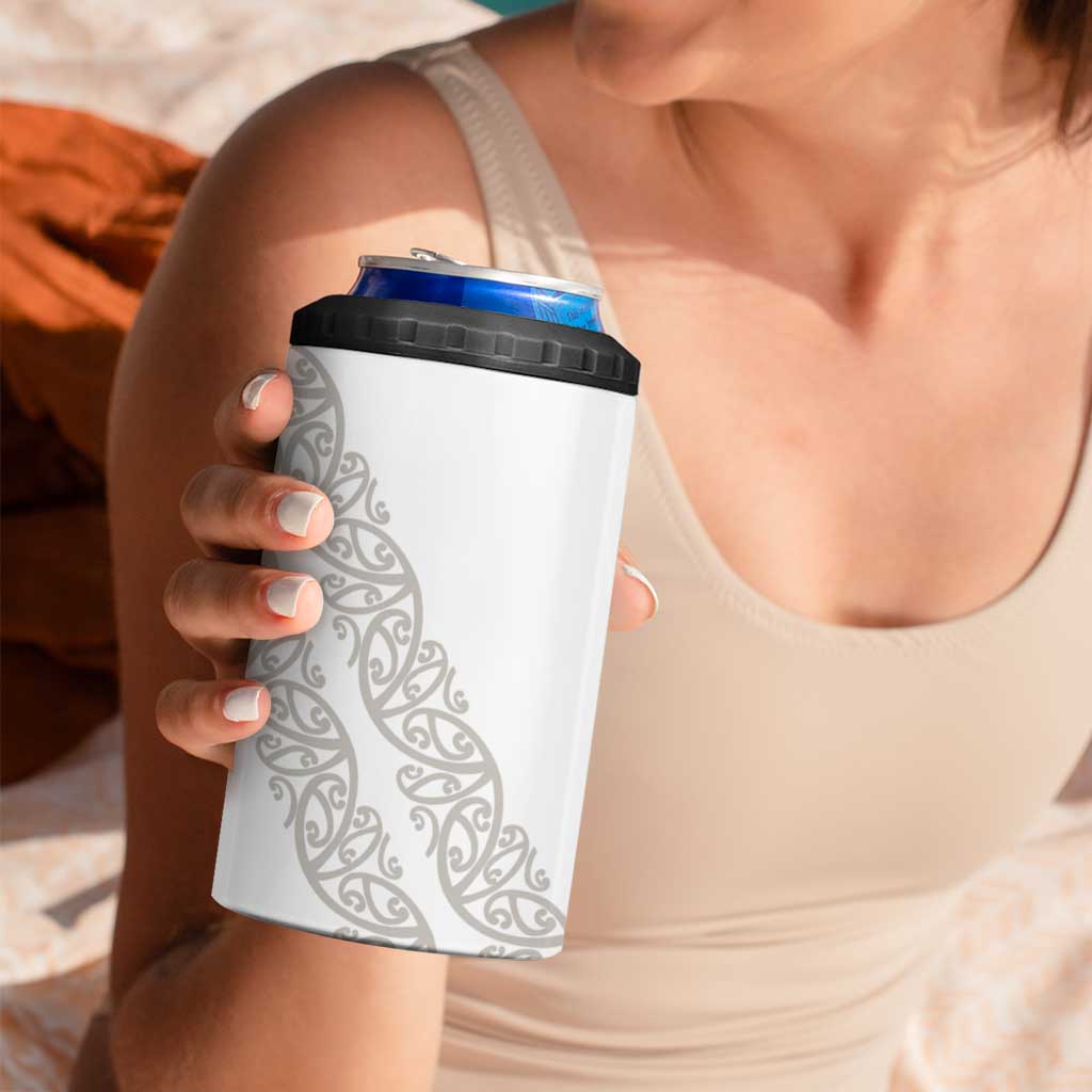 All White Maori Tribal Tattoo Personalised 4 in 1 Can Cooler Tumbler Stone Gray Polynesian Style LT9 - Polynesian Pride