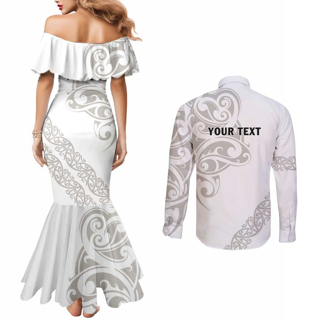 All White Maori Tribal Tattoo Personalised Couples Matching Mermaid Dress and Long Sleeve Button Shirt Stone Gray Polynesian Style LT9 - Polynesian Pride