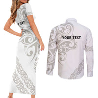 All White Maori Tribal Tattoo Personalised Couples Matching Short Sleeve Bodycon Dress and Long Sleeve Button Shirt Stone Gray Polynesian Style LT9 - Polynesian Pride