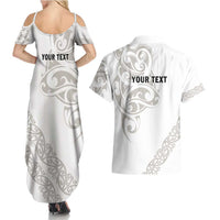 All White Maori Tribal Tattoo Personalised Couples Matching Summer Maxi Dress and Hawaiian Shirt Stone Gray Polynesian Style LT9 - Polynesian Pride