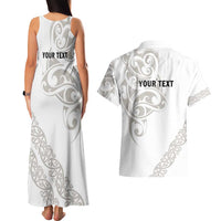 All White Maori Tribal Tattoo Personalised Couples Matching Tank Maxi Dress and Hawaiian Shirt Stone Gray Polynesian Style LT9 - Polynesian Pride