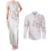 All White Maori Tribal Tattoo Personalised Couples Matching Tank Maxi Dress and Long Sleeve Button Shirt Stone Gray Polynesian Style LT9 Gray - Polynesian Pride