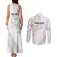 All White Maori Tribal Tattoo Personalised Couples Matching Tank Maxi Dress and Long Sleeve Button Shirt Stone Gray Polynesian Style LT9 - Polynesian Pride