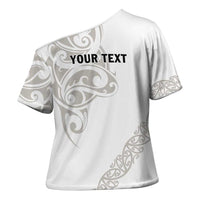 All White Maori Tribal Tattoo Personalised Cross Shoulder Shirt Stone Gray Polynesian Style LT9 - Polynesian Pride