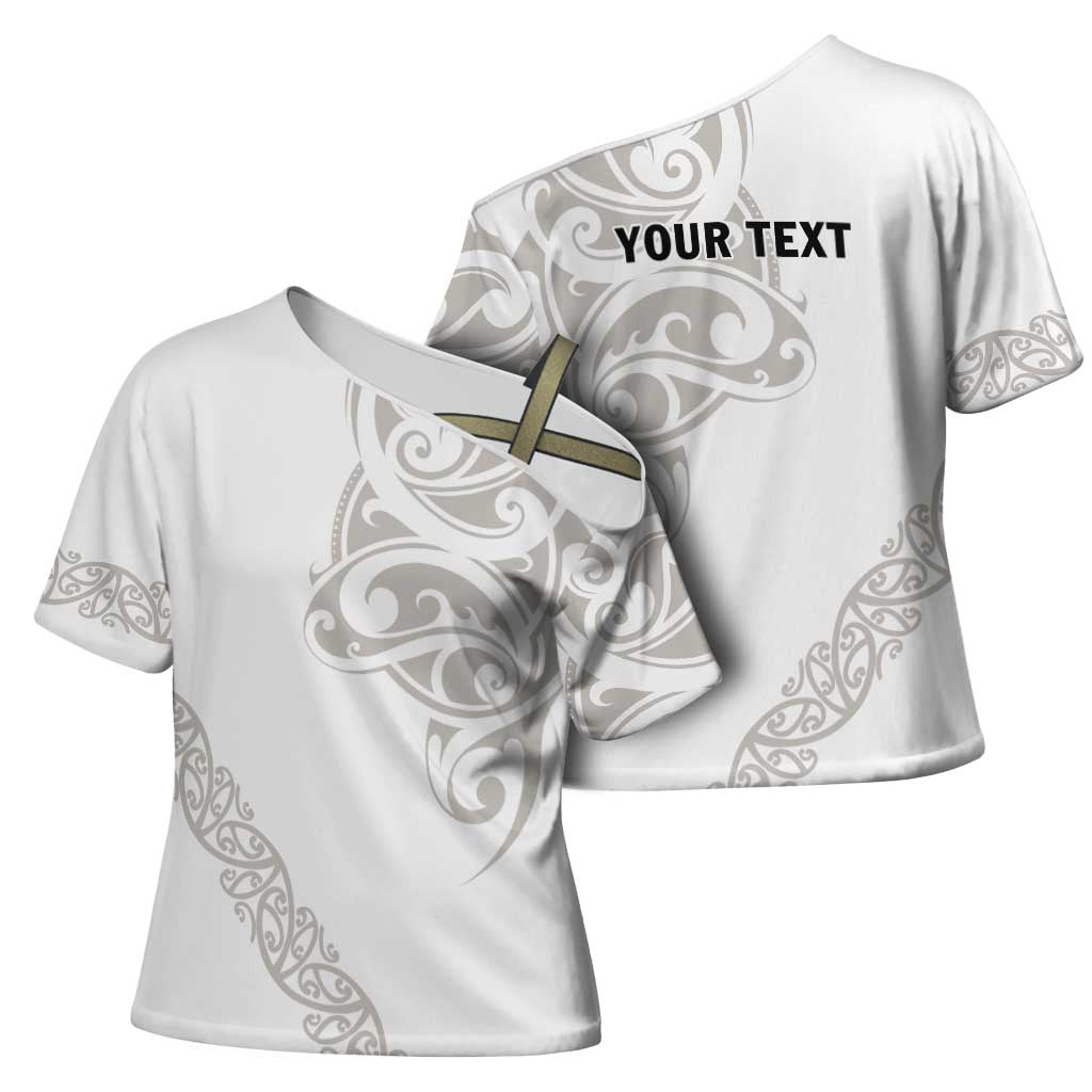 All White Maori Tribal Tattoo Personalised Cross Shoulder Shirt Stone Gray Polynesian Style LT9 - Polynesian Pride
