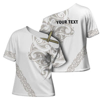 All White Maori Tribal Tattoo Personalised Cross Shoulder Shirt Stone Gray Polynesian Style LT9 - Polynesian Pride