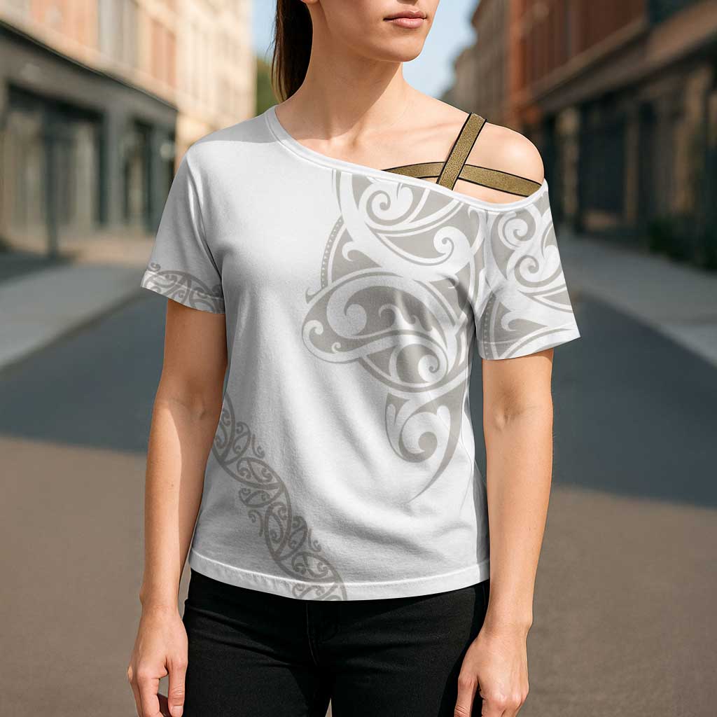 All White Maori Tribal Tattoo Personalised Cross Shoulder Shirt Stone Gray Polynesian Style LT9 - Polynesian Pride