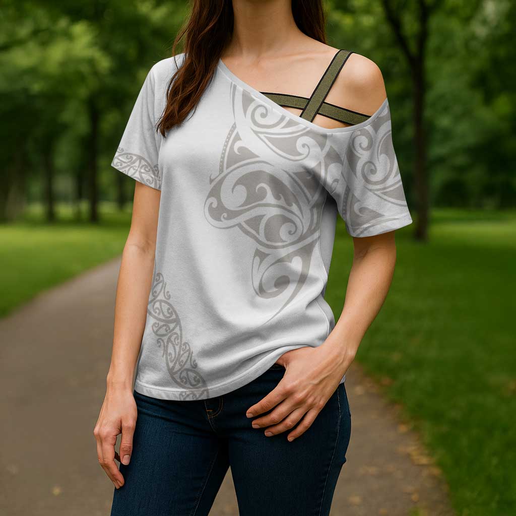 All White Maori Tribal Tattoo Personalised Cross Shoulder Shirt Stone Gray Polynesian Style LT9 - Polynesian Pride
