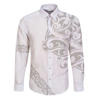 All White Maori Tribal Tattoo Personalised Family Matching Long Sleeve Bodycon Dress and Hawaiian Shirt Stone Gray Polynesian Style LT9 Dad's Shirt - Long Sleeve Gray - Polynesian Pride