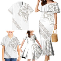 All White Maori Tribal Tattoo Personalised Family Matching Mermaid Dress and Hawaiian Shirt Stone Gray Polynesian Style LT9 - Polynesian Pride