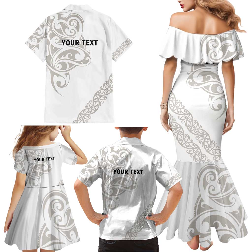 All White Maori Tribal Tattoo Personalised Family Matching Mermaid Dress and Hawaiian Shirt Stone Gray Polynesian Style LT9 - Polynesian Pride