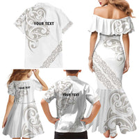 All White Maori Tribal Tattoo Personalised Family Matching Mermaid Dress and Hawaiian Shirt Stone Gray Polynesian Style LT9 - Polynesian Pride
