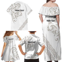 All White Maori Tribal Tattoo Personalised Family Matching Off Shoulder Maxi Dress and Hawaiian Shirt Stone Gray Polynesian Style LT9 - Polynesian Pride