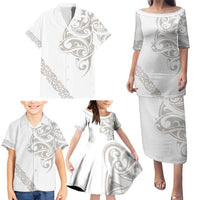 All White Maori Tribal Tattoo Personalised Family Matching Puletasi and Hawaiian Shirt Stone Gray Polynesian Style LT9 - Polynesian Pride