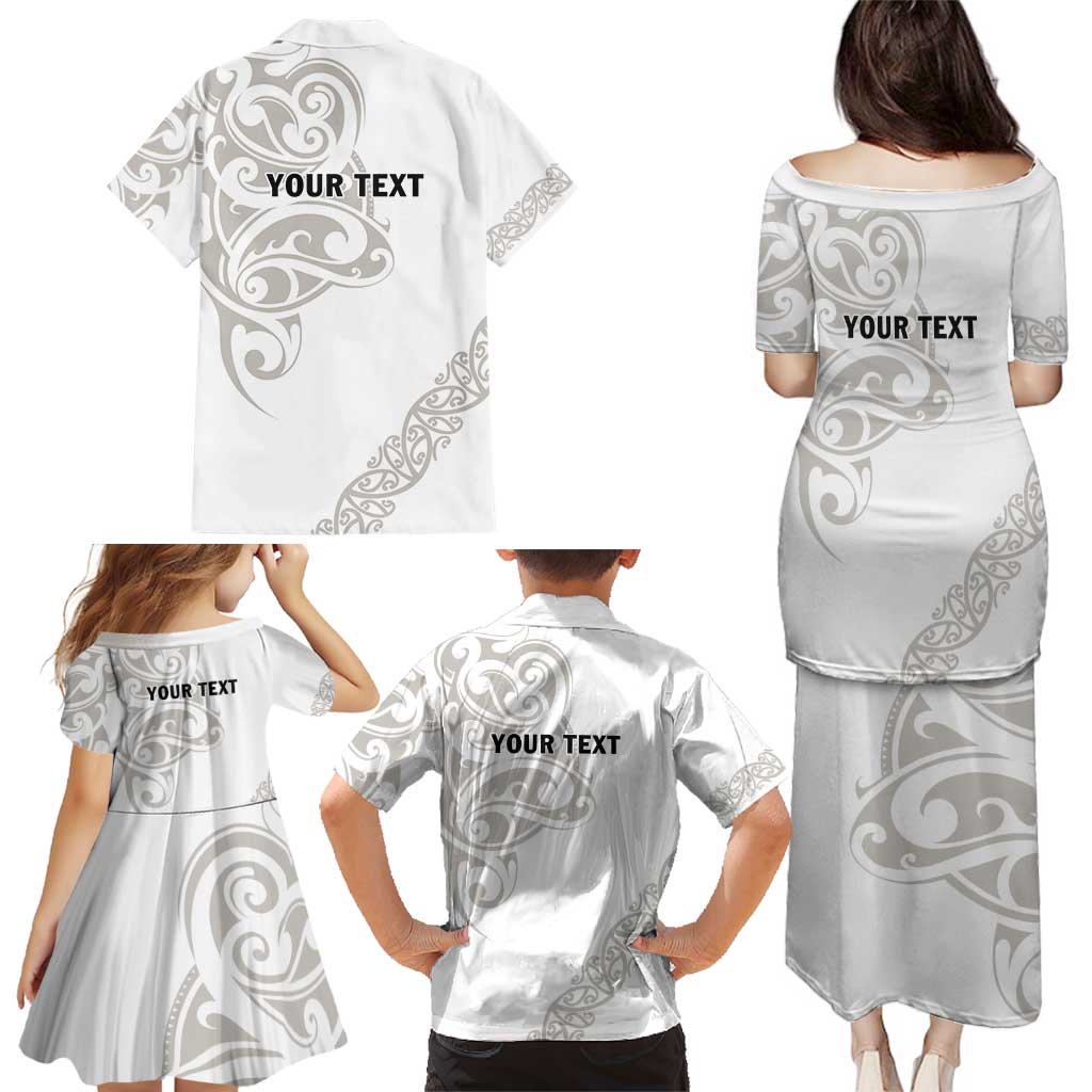 All White Maori Tribal Tattoo Personalised Family Matching Puletasi and Hawaiian Shirt Stone Gray Polynesian Style LT9 - Polynesian Pride