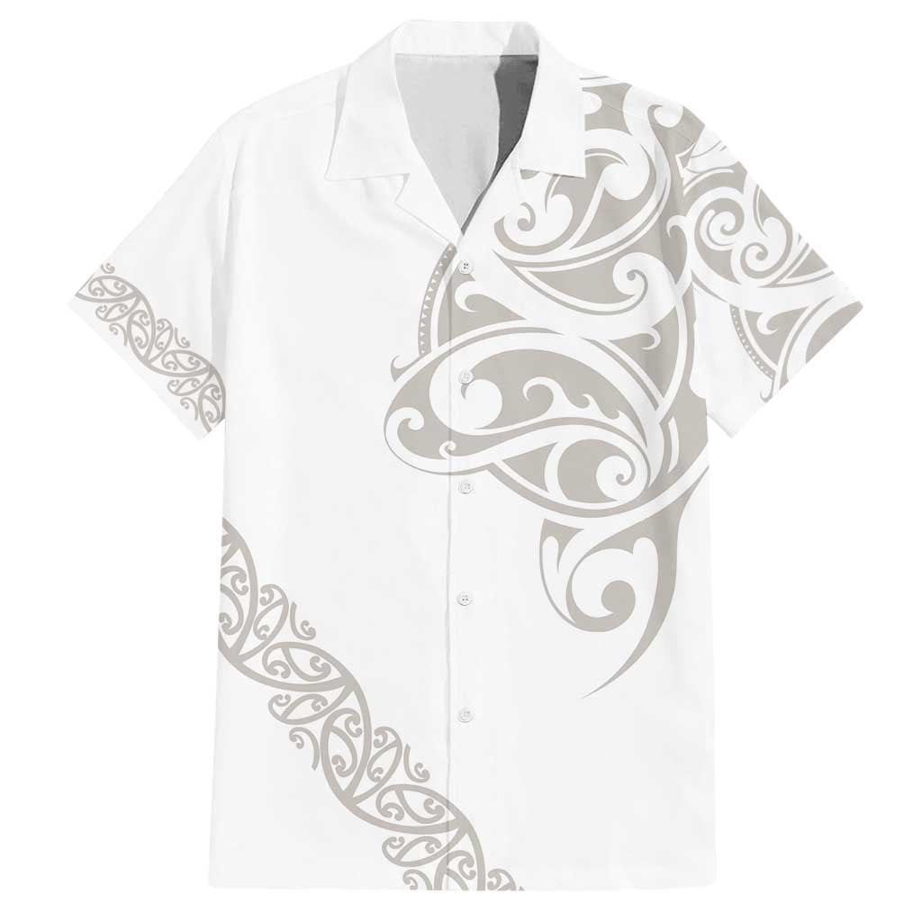 All White Maori Tribal Tattoo Personalised Family Matching Puletasi and Hawaiian Shirt Stone Gray Polynesian Style LT9 Dad's Shirt - Short Sleeve Gray - Polynesian Pride